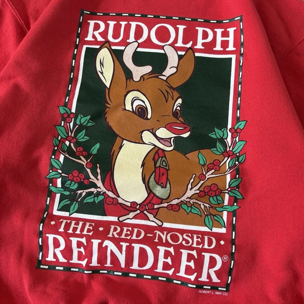 VTG 80s Rudolph Red-Nosed Reindeer Christmas Crewneck Sweatshirt Size L USA
